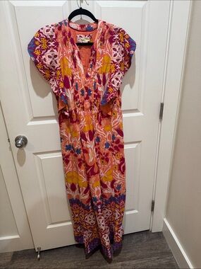 Anthropologie Floral Maxi Dress in Coral, Pink, Yellow, Blue